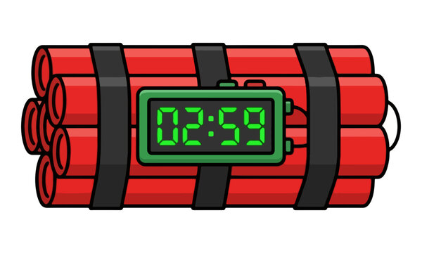 Dynamite Time Bomb with Digital Timer Countdown on White