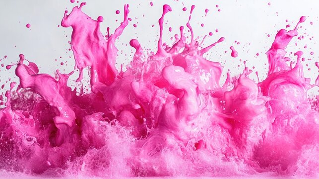 Pink liquid splashes against white background