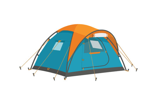 Dome camping tent with green walls and red rainfly for outdoor travel and wilderness adventure.