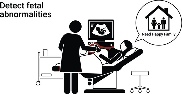 Prenatal screening medical illustration for detecting fetal abnormalities during pregnancy ultrasound checkup clinic services hospital examination presentation