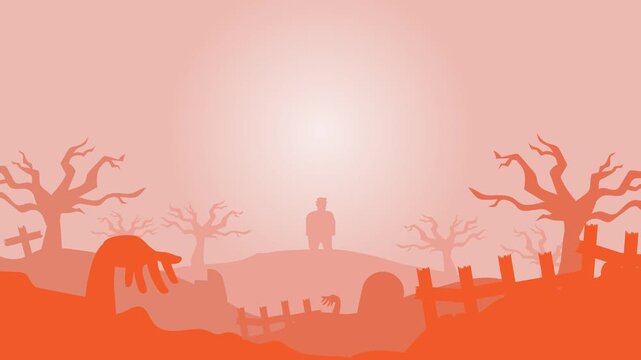 Orange Halloween Background Frame Template with Spooky Spooky Trees and Copyspace