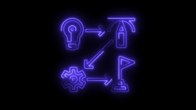 Neon business process workflow idea implementation success strategy animated design