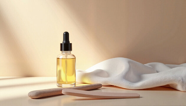 Golden cuticle oil bottle with nail file and wooden tool, organic cuticle oil bottle for clean minimalist manicure and natural nail helth trend