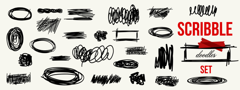 Textured brush strokes and scribble elements with hand drawn pen marks, featuring pencil sketches, marker highlights, rectangles, scratches, charcoal traces.