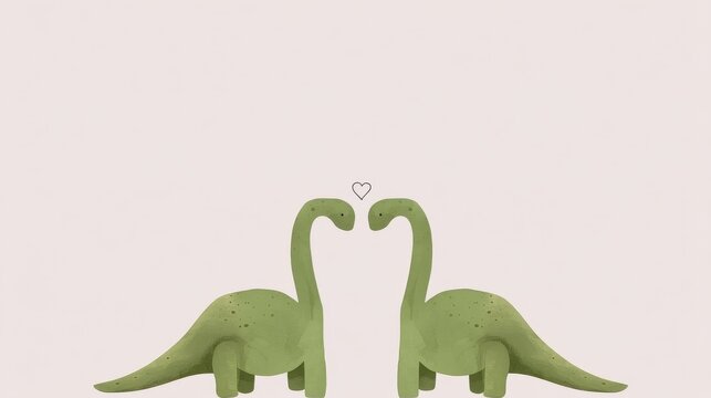 Romantic Long Neck Dinosaurs Facing Each Other Minimal Nursery Art