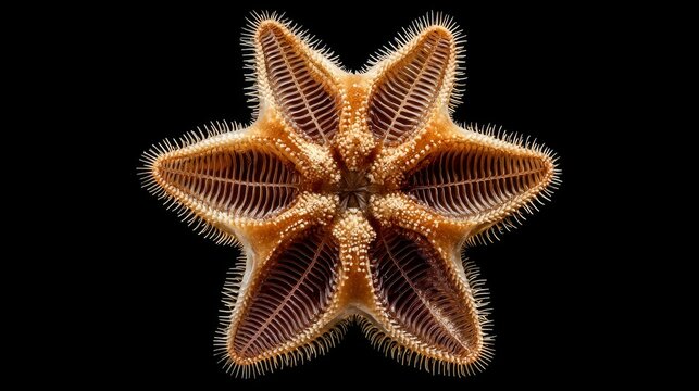 Macro View of Sea Star Ventral Surface Isolated on Black