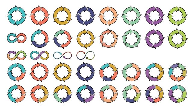 Comprehensive set of circular infographic cycle icons and flow diagrams with infographic business strategy marketing workflow management corporate structure template analytics visualization