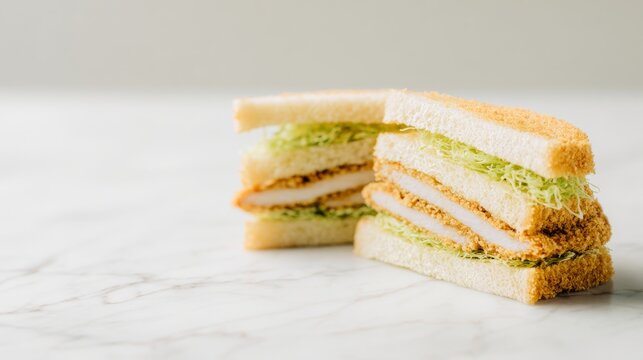 Crispy Chicken Cutlet Sandwiches with Shredded Cabbage on White Bread