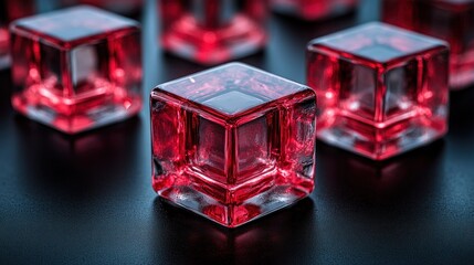 Fototapeta premium Red glass cubes on dark surface