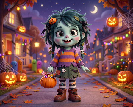 S&uuml;&szlig;er Halloween Zombie M&auml;dchen Trick or Treat, 3D Design