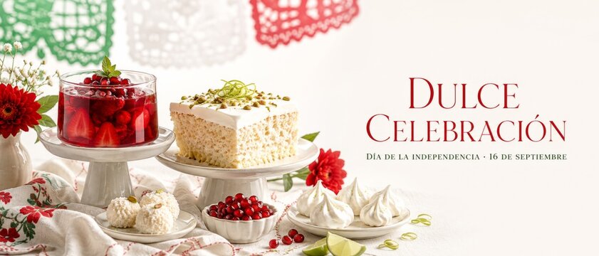 Mexico independence day celebration with traditional desserts and festive decorations