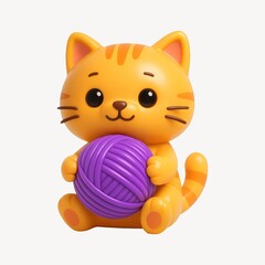 Fototapeta premium Cute cartoon cat with yarn