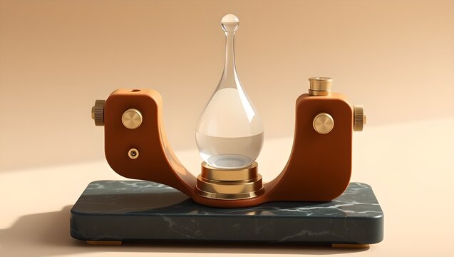Minimalist 3D Product Design of Luxury Desktop Barometer and Storm Glass on Green Marble Base
