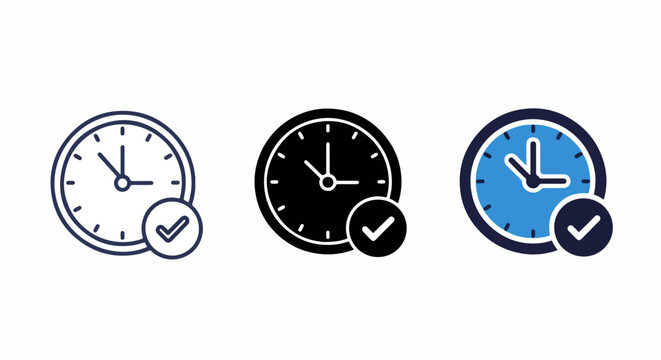 Clock with checkmark success vector icon: SVG and PNG icons - Vector Icons and Stickers - PNG, SVG, EPS - Glyph and solid icon set