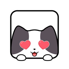 Lovely cartoon cat with heart shaped eyes looking out from a square frame design