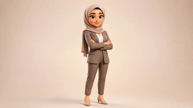 Stylized 3D Muslim Female Business Professional in Hijab with Confident Pose