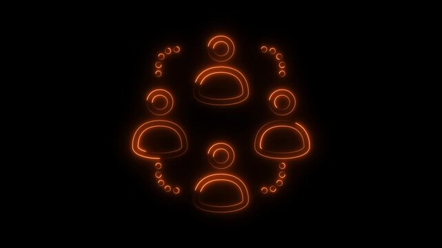 Glowing neon circle of people teamwork and connection isolated on black background
