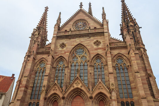Exterior of the Protestant St. Stephen's Church (Temple Saint-Etienne) in Mulhouse, France