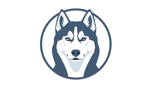 Portrait of a majestic Siberian husky dog head inside a circular frame, designed as a minimalist vector logo on a white background.