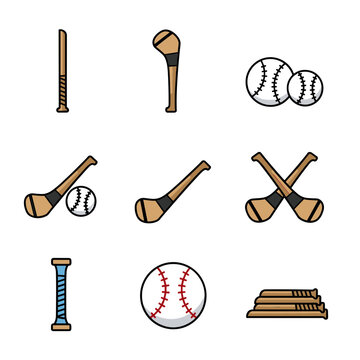 Hurling sports equipment for traditional dublin icon set