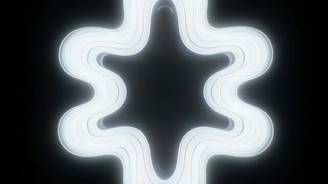 Abstract glowing fluid shapes morphing in hypnotic symmetry against black background