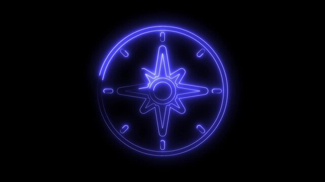 Glowing blue neon compass on black background animation for nautical and navigation visuals