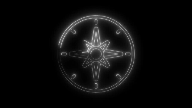 Neon compass animation glows in the dark indicating navigation and direction guiding concept