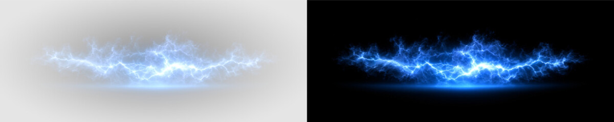 Fototapeta premium Glow blue electric energy streak PNG overlay, on transparent background