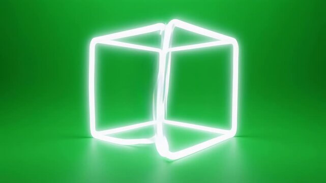 Abstract neon morphing into cube shape against vibrant green background with subtle cinematic motion