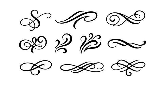 Set of elegant vintage calligraphic flourishes and decorative swirls