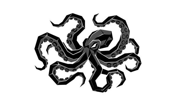  Aggressive Octopus Vector Illustration Featuring Low Poly Geometric Tentacles and Suction Cups for Esport Logos, Gaming Team Mascots, and Tattoo Designs