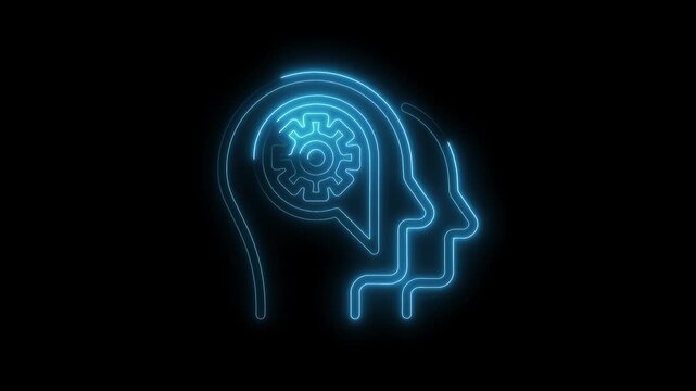 Neon brain gear symbol animated graphic displaying process automation and artificial intelligence concept