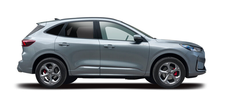 Silver Ford Kuga ST-Line SUV - Modern Compact Crossover Family Car Side Profile Isolated on Transparent Background
