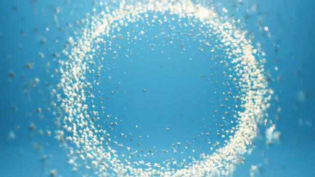 Bubbles ascend in a gentle blue atmosphere with subtle light flares creating a circular motion effect