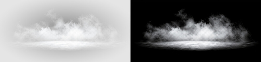 Fototapeta premium Glow white mist with soft ground light, on transparent background