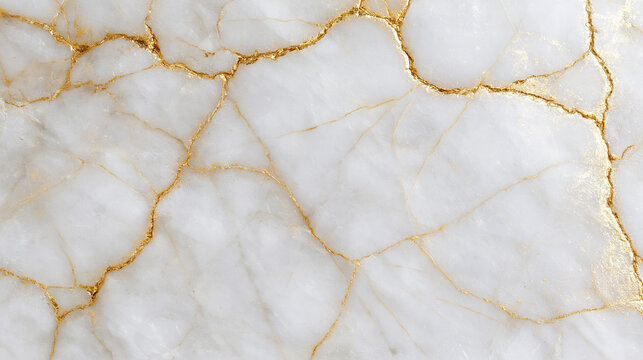 White Marble Texture with Golden Veins and Kintsugi Cracks