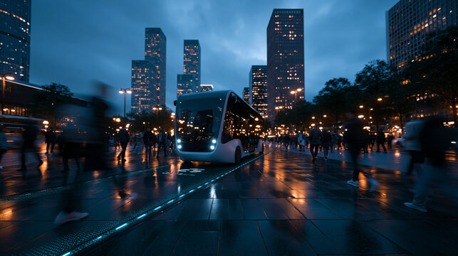 Autonomous Electric Bus Driving on Smart City Street at Night