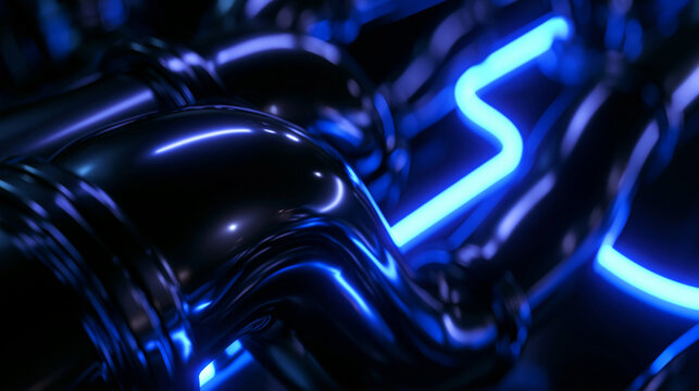 Abstract Futuristic Data Pipeline with Glowing Neon Blue Light
