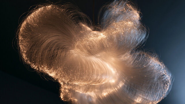 Glowing Fiber Optic Cloud Light Sculpture in Dark Space