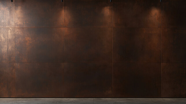Bronze Metallic Panel Wall Background with Spotlights and Copy Space