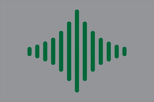 Green sound wave frequency visualizer on grey background with frequency