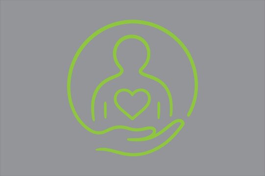 Minimalist human figure icon with heart shape symbolizing care and empathy