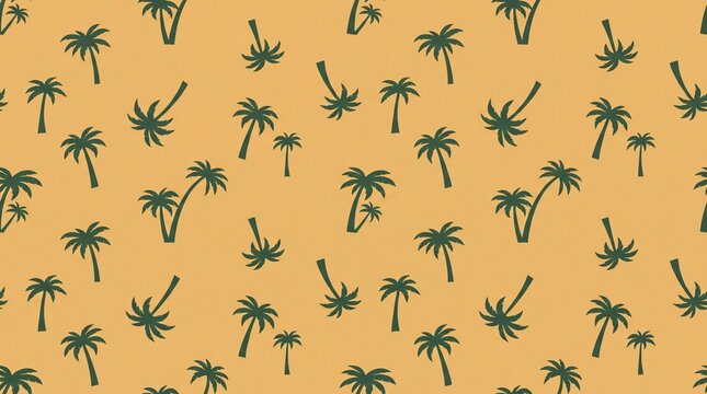 Retro tropical palm tree seamless pattern, vintage summer wallpaper with green coconut palms on orange background, aesthetic botanical fabric print for beach apparel and vacation theme designs.