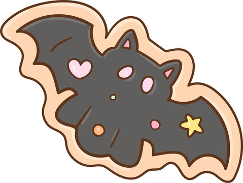 Cute Kawaii Style Bat Illustration Spooky Sugar Cookies Halloween