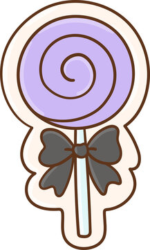 Cute Purple Swirl Lollipop Illustration with Bow Spooky Sugar Cookies Halloween