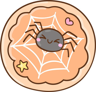 Cute Kawaii Spider on Web Illustration Spooky Sugar Cookies Halloween