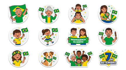 Obraz premium Set of Cute Cartoon Brazilian Independence Day Stickers