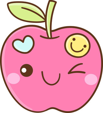 Cute Pink Kawaii Apple Character Illustration Y2K Back To School For Classroom Decoration