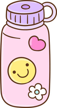 Cute Pink Water Bottle Illustration Y2K Back To School For Classroom Decoration