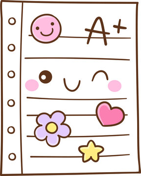 Cute Kawaii School Notebook Paper Illustration Y2K Back To School For Classroom Decoration